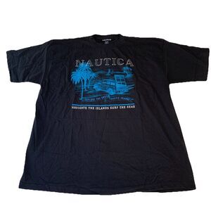 Vintage Nautica T-Shirt XXL Black Short Sleeve Made In USA Cotton Graphic Print